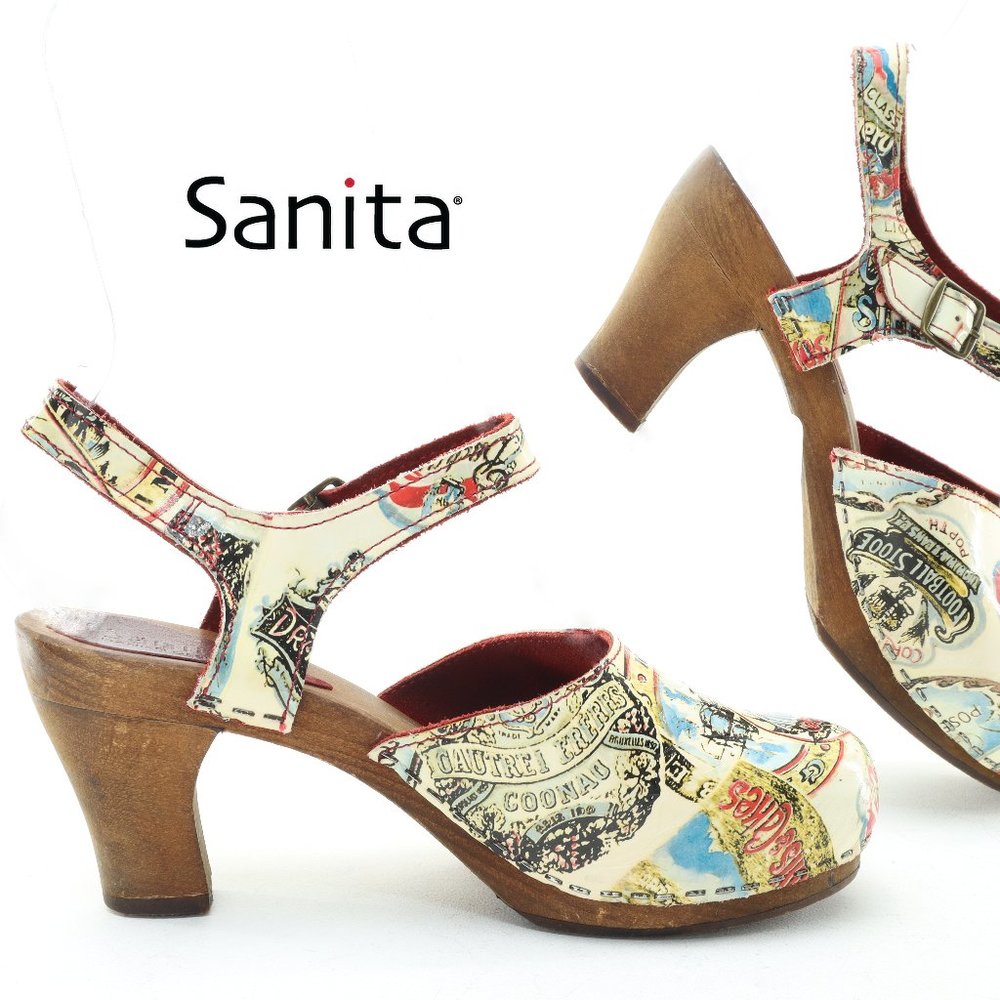 Sanita Heeled Clogs Strap Back • EU38 US 7.5-8 Very Unique and Rare